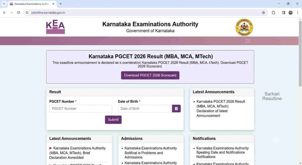 Karnataka PGCET Result 2026 out check now