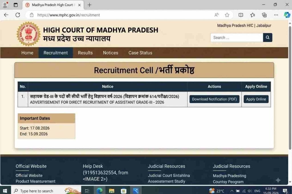 MP High Court AG 3 Recruitment 2026 apply online