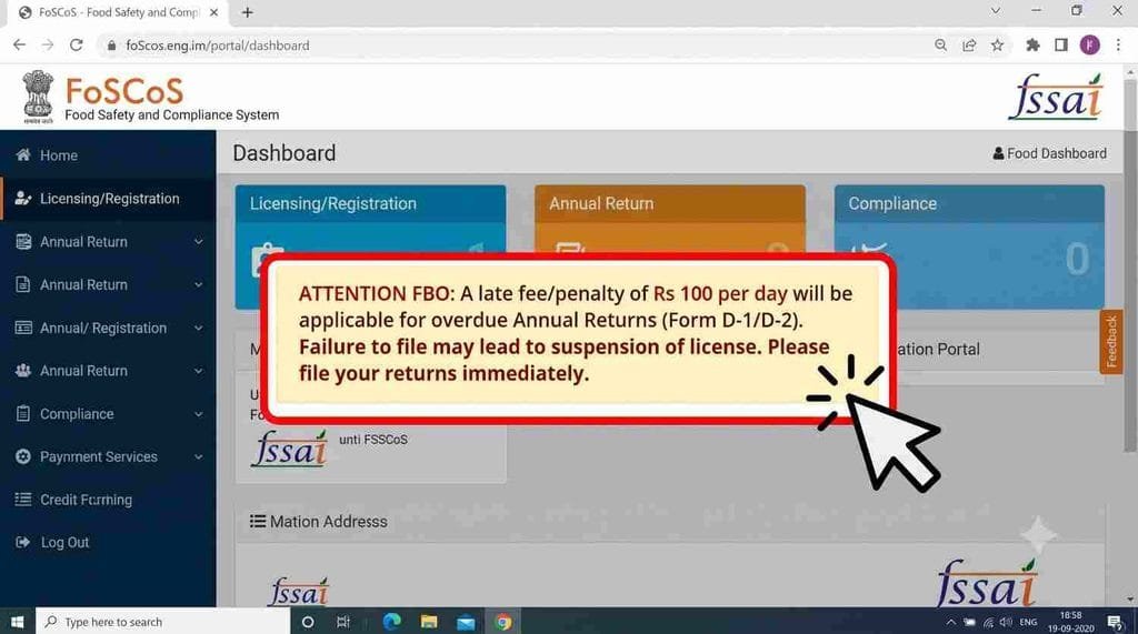 FSSAI Form D-1 Late Penalty Notice