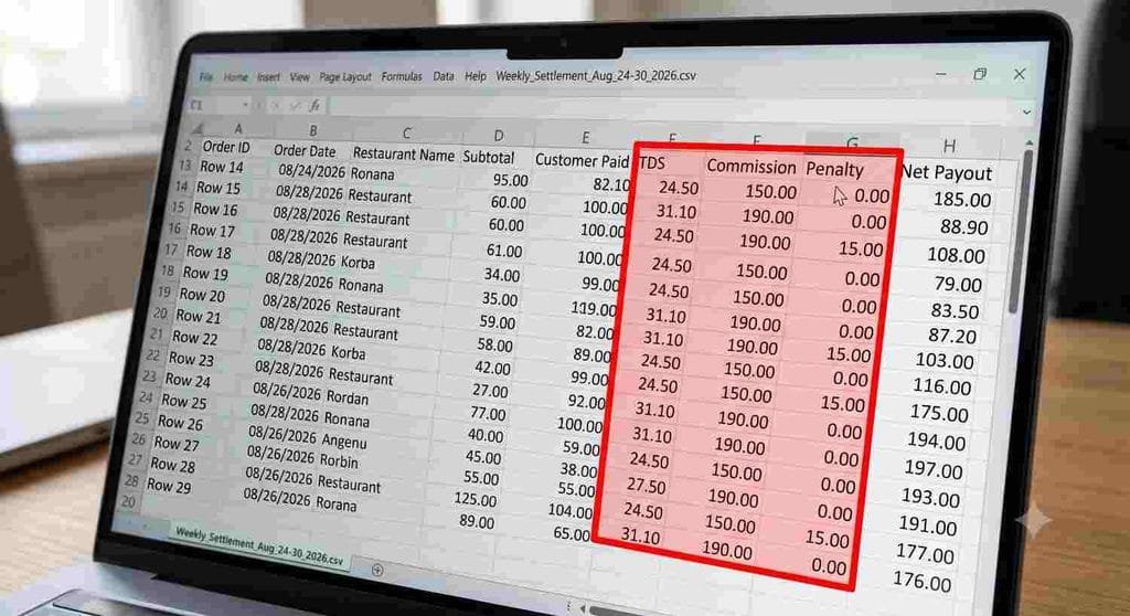 Swiggy Zomato Excel Settlement CSV Report