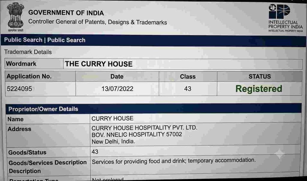 Restaurant Brand Copy Legal Notice Format checking on IP India Portal