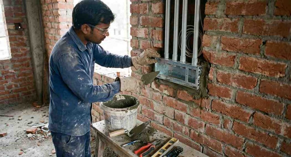 Fixing modular switch box and PVC conduits in wall