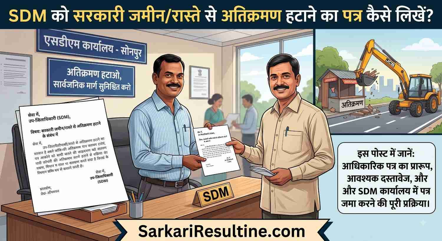 SDM को सरकारी ज़मीन / रास्ते पर अतिक्रमण हटाने के लिए पत्र कैसे लिखें?