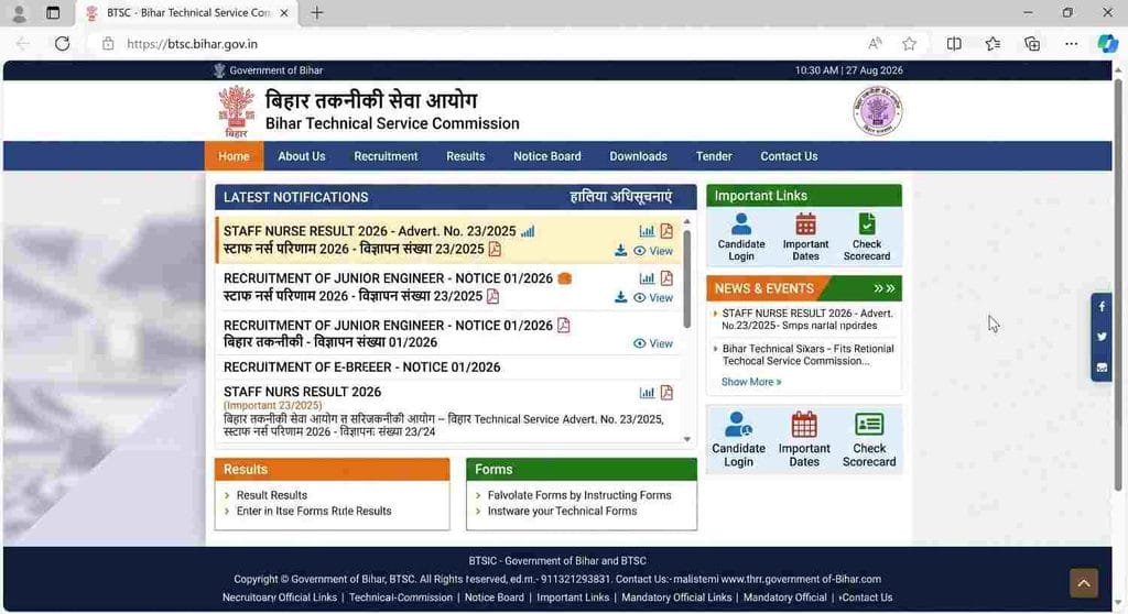 BTSC Staff Nurse Result 2026 check now