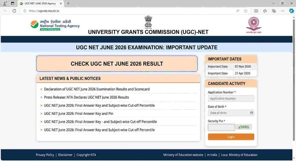NTA UGC NET June Result 2026 Out: यहाँ से Check करें Scorecard और Merit List