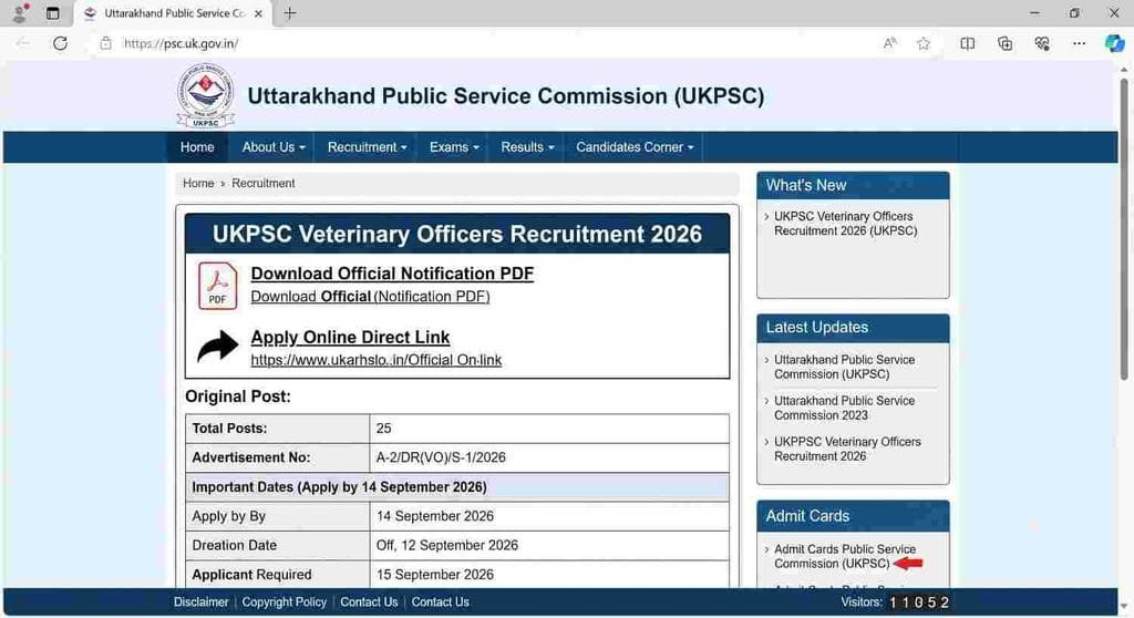 UKPSC Veterinary Officers Recruitment 2026 apply online