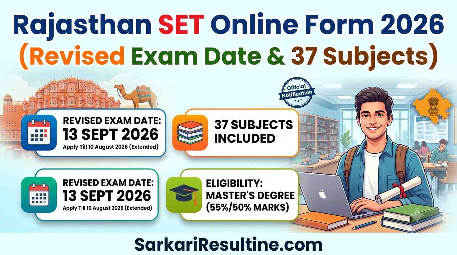 Rajasthan SET Online Form 2026 (Revised Exam Date & 37 Subjects)