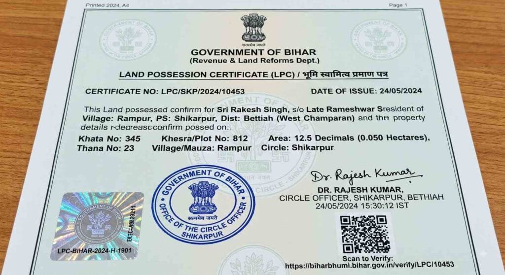 LPC Land Possession Certificate Sample]