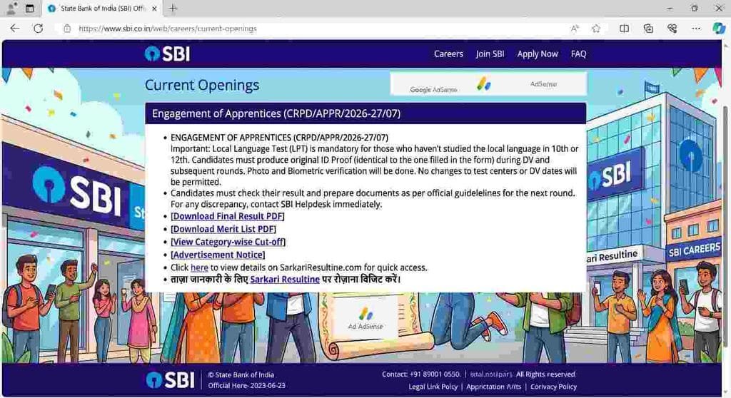 SBI Apprentice Result 2026vout download now