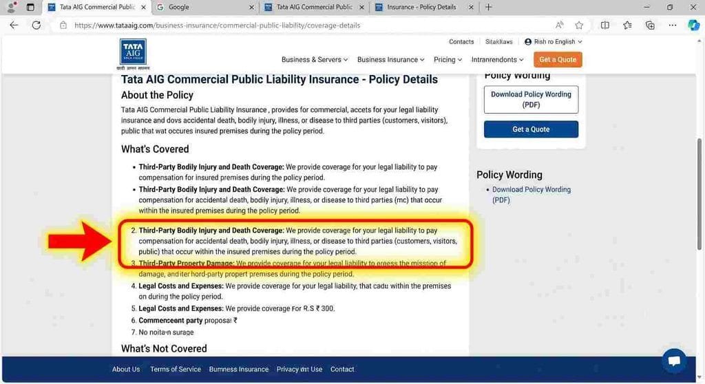 Restaurant Public Liability Insurance Claim Coverage Details]