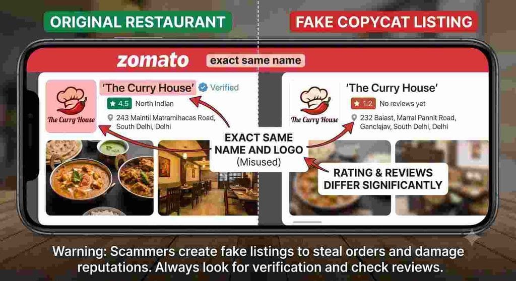Zomato Swiggy brand protection complaint against fake restaurant