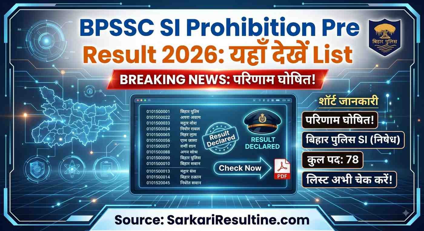 BPSSC SI Prohibition Pre Result 2026