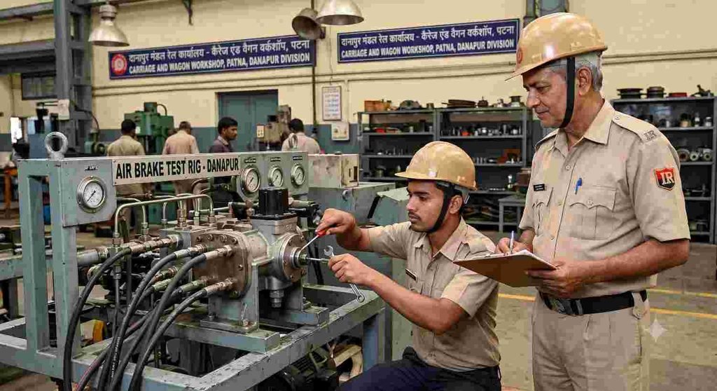 Senior official conducting Technician Grade 3 Trade Test for Air Brake system]