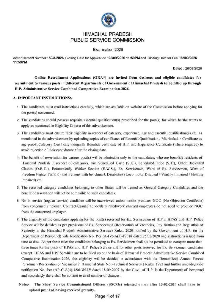 Official Notification for exam