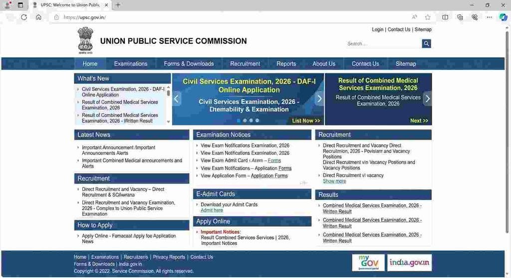 Offical website for UPSC CMS Result 2026