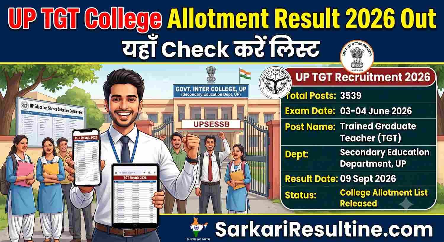 UP TGT College Allotment Result 2026
