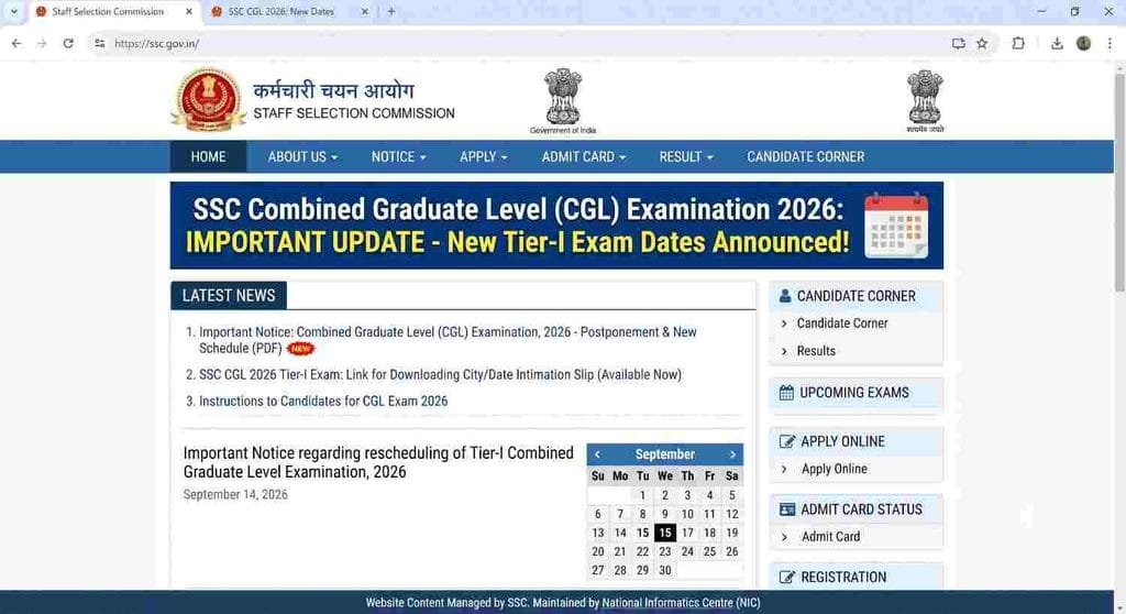 offical websitSSC CGL Exam Date 2026