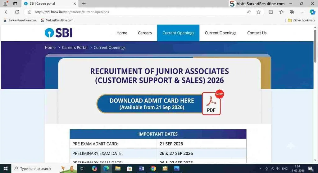 offical websiteSBI Clerk Admit Card 2026