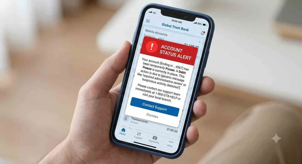 Bank Account Freeze error message due to Cyber Police Notice