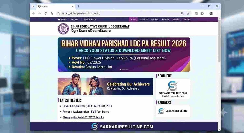 offical website for Bihar Vidhan Parishad LDC PA Result 2026