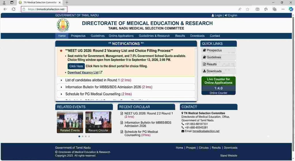 TN NEET UG Counselling 2026 Offical website