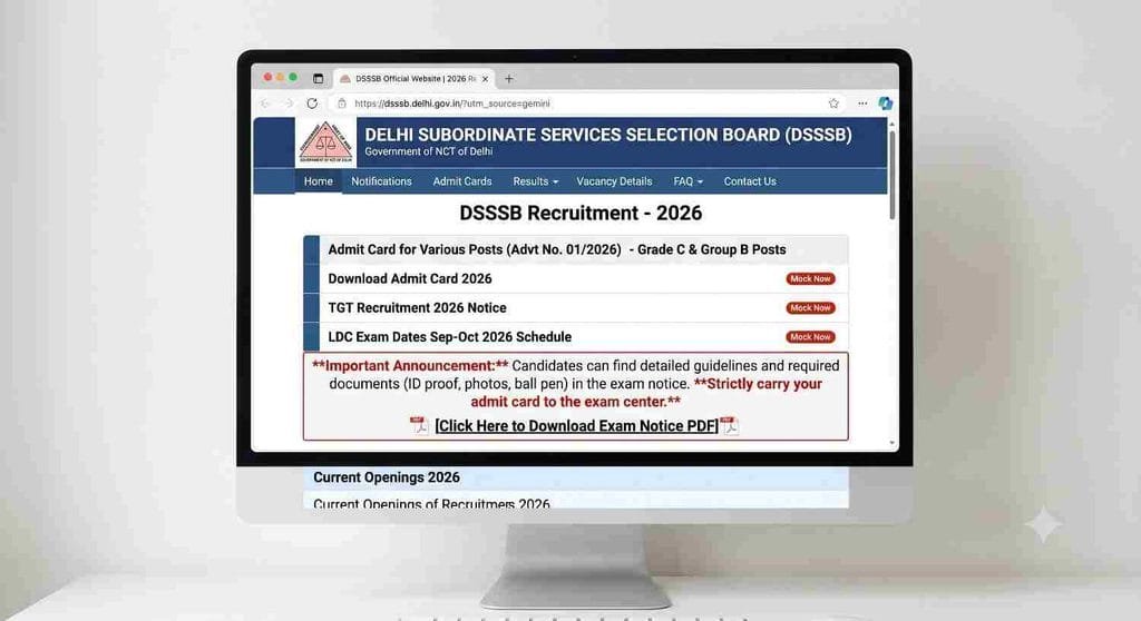 offical website DSSSB Various Post Admit Card 2026