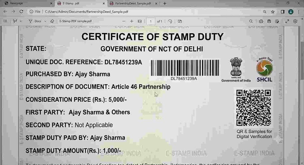 Business Partnership Deed Format in Hindi