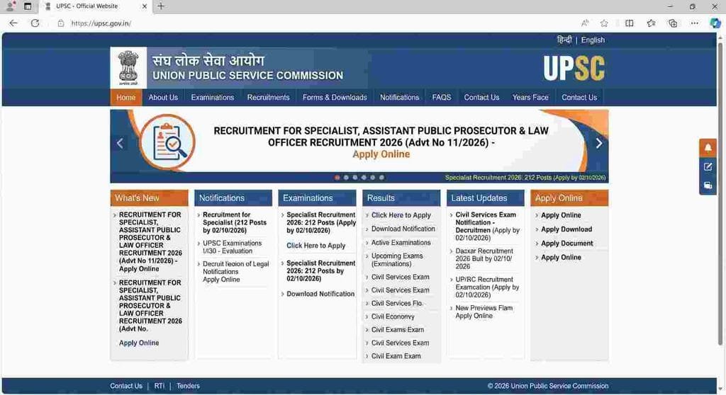 offical wetebsite for UPSC Specialist Recruitment 2026