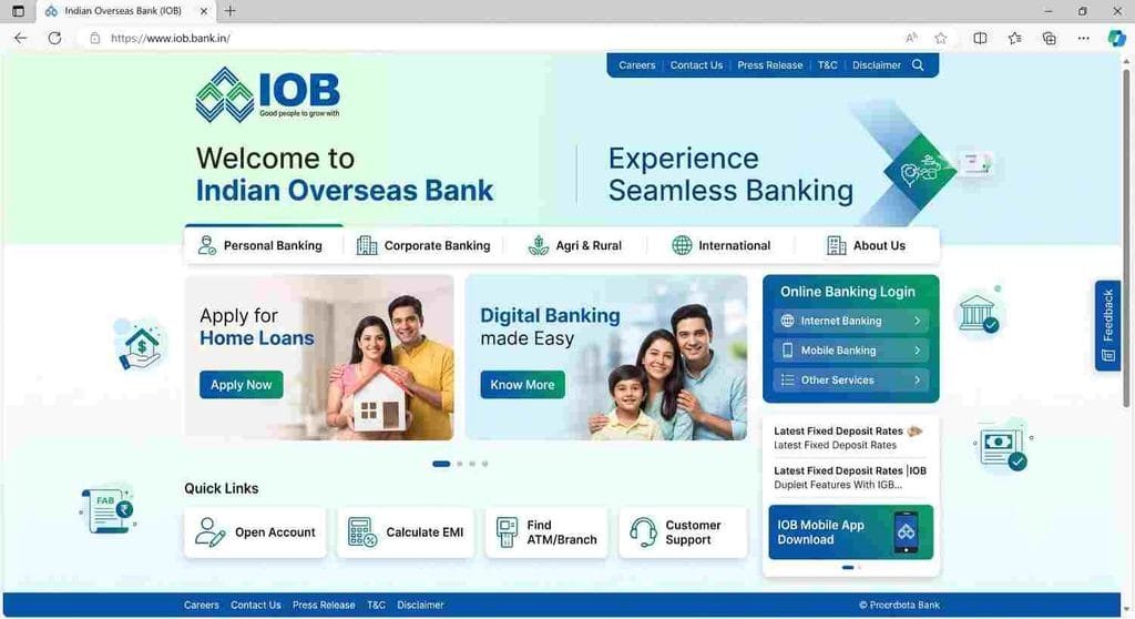 offical website IOB LBO Admit Card 2026