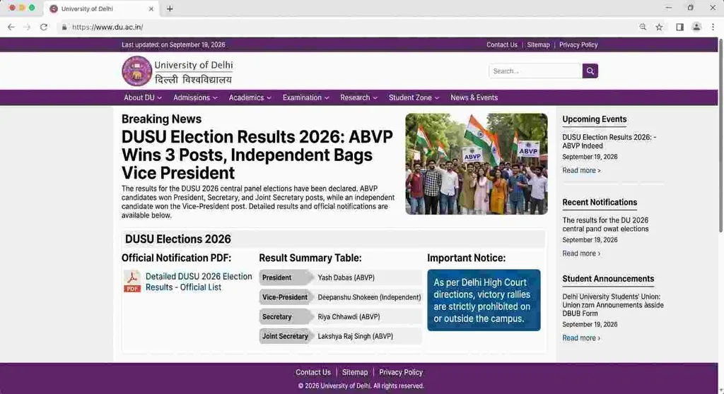 offical websiteDUSU Election Results 2026
