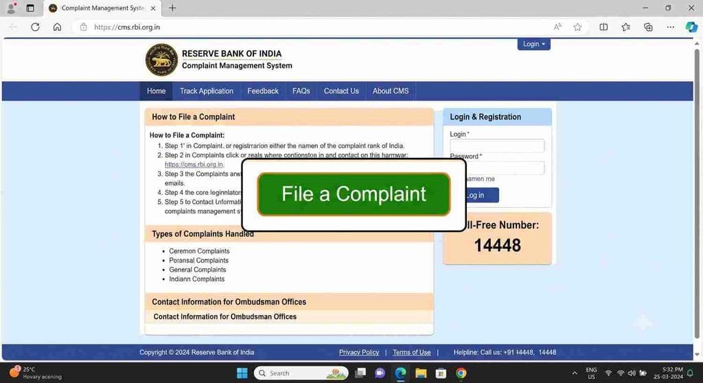 RBI Ombudsman Complaint Portal for NACH Mandate Cancellation Application]