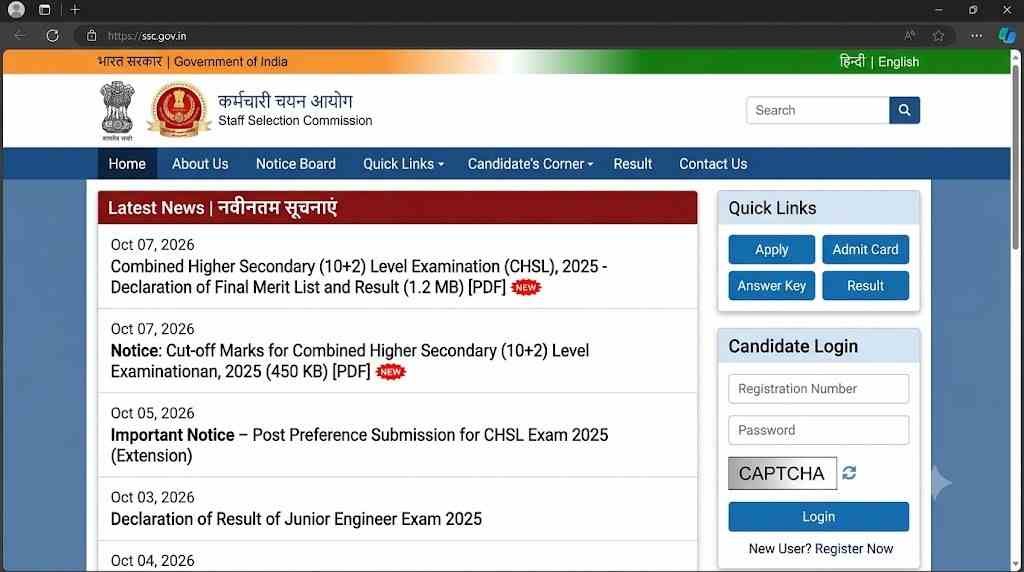 offical websiteSSC CHSL 2025 Final Result