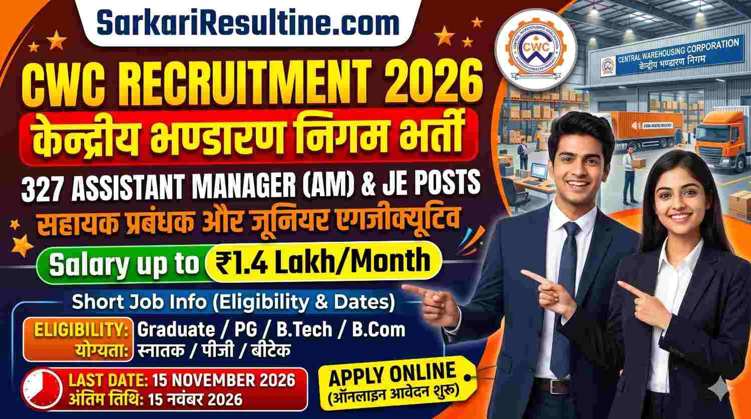 CWC Recruitment 2026 Out: 327 AM & JE Posts Apply Now!