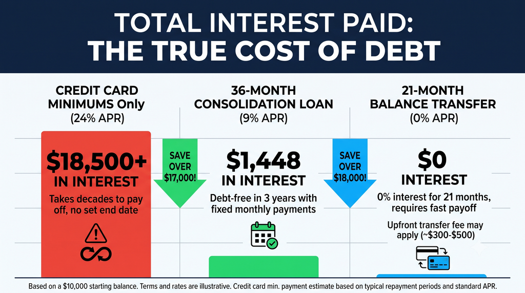 0% APR balance transfer vs debt consolidation loan cost comparison chart