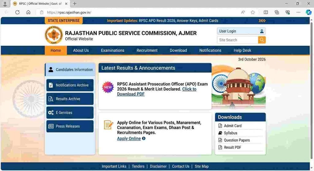 offical websiteRPSC APO Result 2026