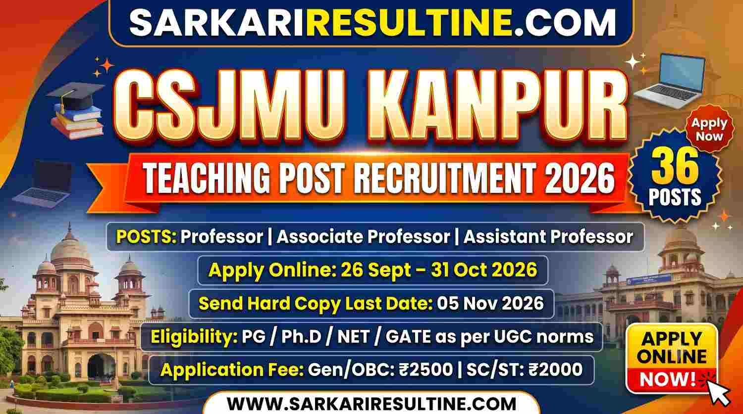 CSJMU Kanpur Teaching Post Recruitment 2026