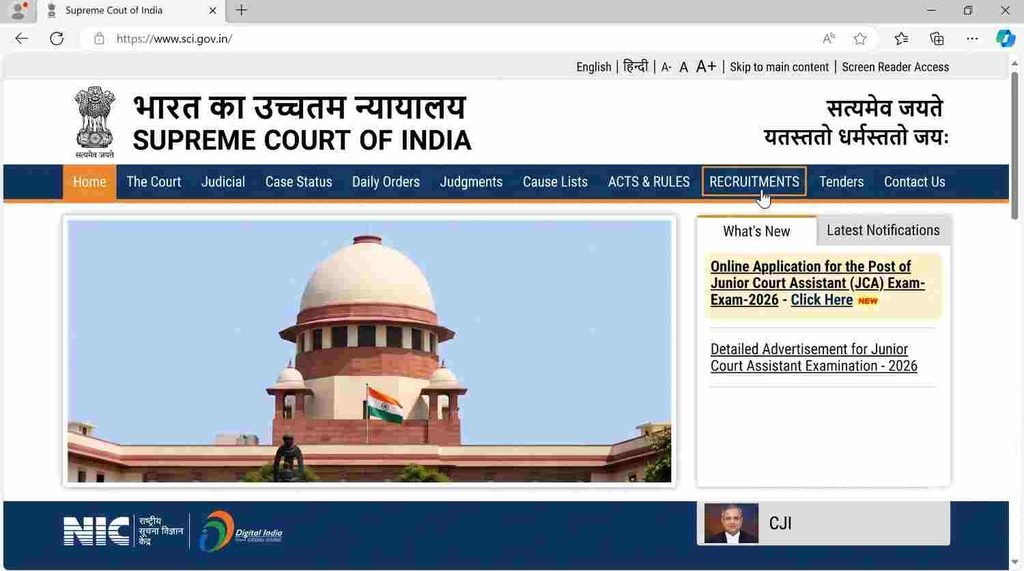 offical website Supreme Court JCA Recruitment 2026