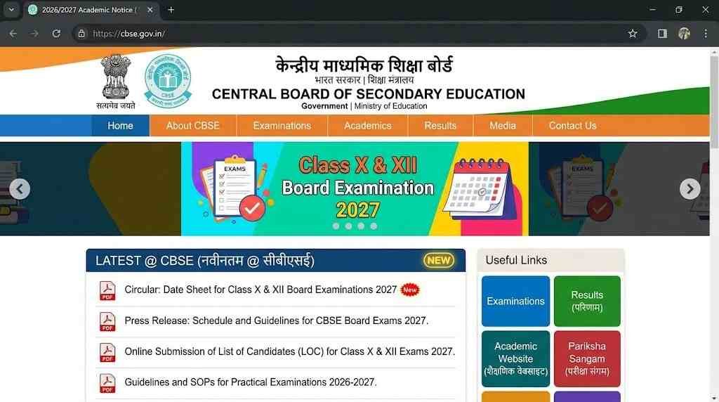offical website CBSE Date Sheet 2027